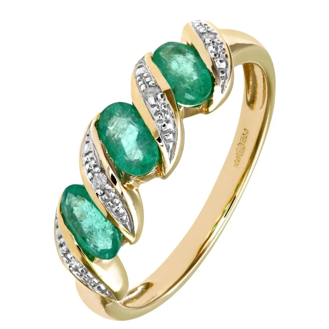 9ct Yellow Gold Emerald & Diamond Eternity Ring | Elegant Gemstone Band