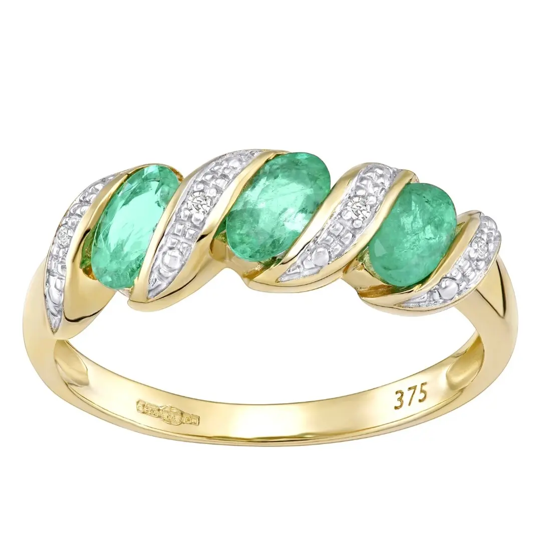 9ct Yellow Gold Emerald & Diamond Eternity Ring | Elegant Gemstone Band