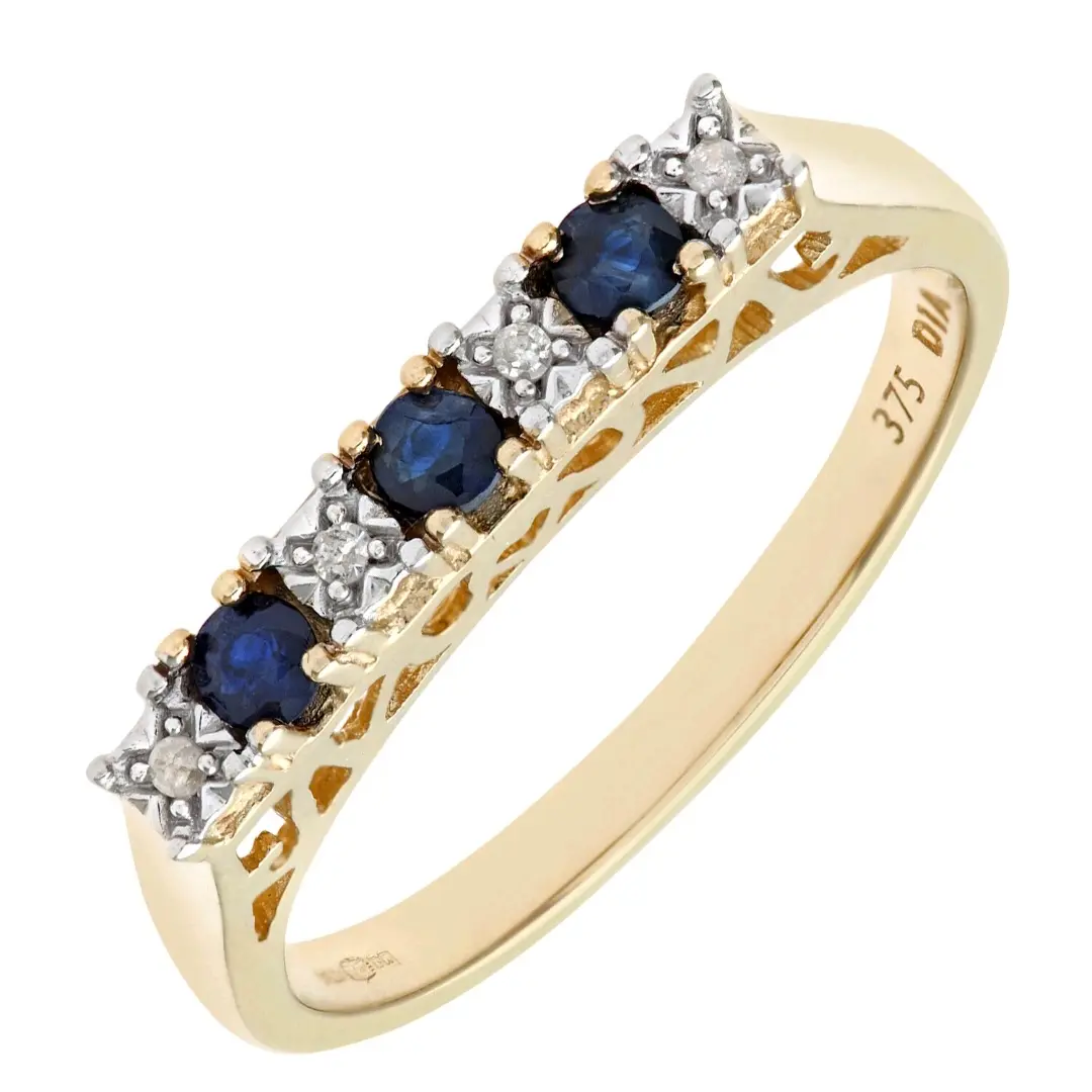 9ct Yellow Gold Sapphire & Diamond Eternity Ring | Elegant Gemstone Band