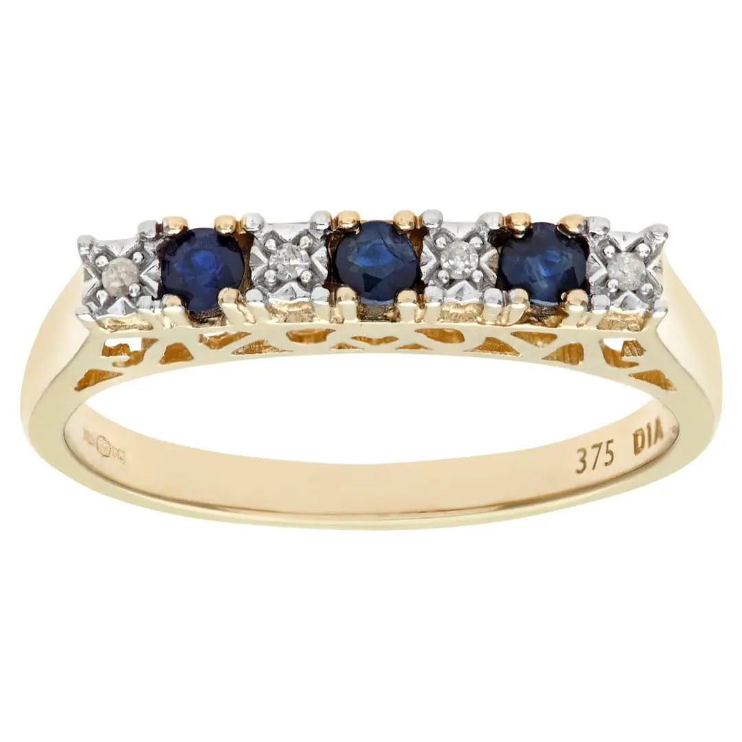 9ct Yellow Gold Sapphire & Diamond Eternity Ring | Elegant Gemstone Band
